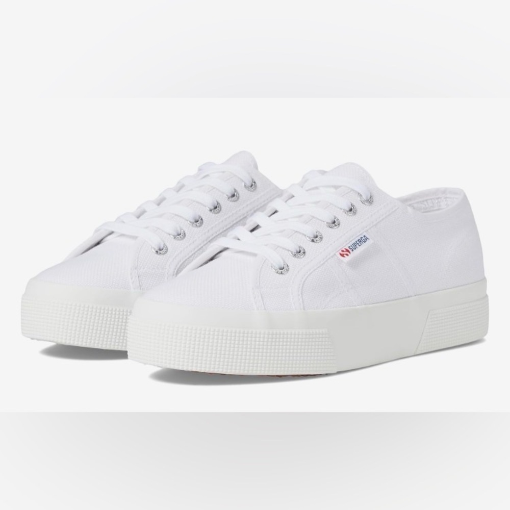 Superga White Platform Lace-Up Sneakers
